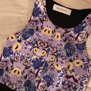 Blue and yellow floral scoop-neck top
